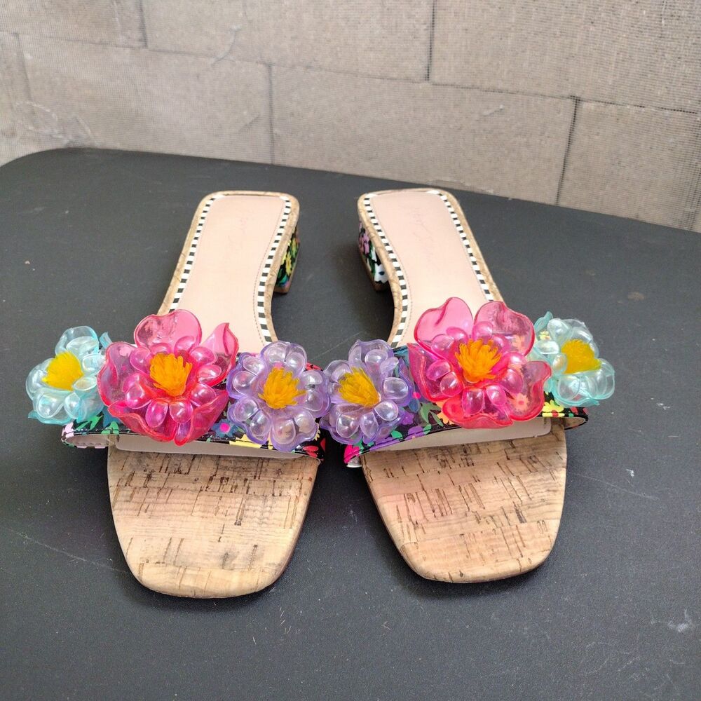 Betsey Johnson Brice Slide Sandals Womens 11 Floral Low Block Heel